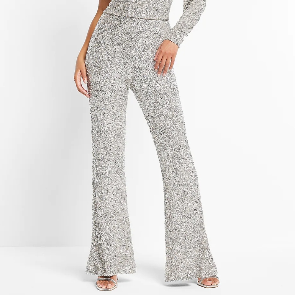 EXPRESS: High Waisted Sequin Pants - Picture 2 of 9
